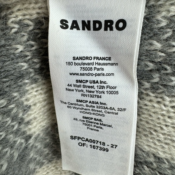 Sandro Checkered Jacquard Cardigan Light Grey Sz 3 - Picture 7 of 8